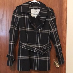 Coach Belted Black Plaid Trench Coat size small